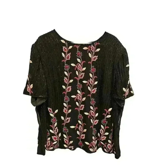 Adrianna Papell Tops - - Vintage Adrianna Papell Silk Embroidered Beaded Floral Blouse Size 3X, P…